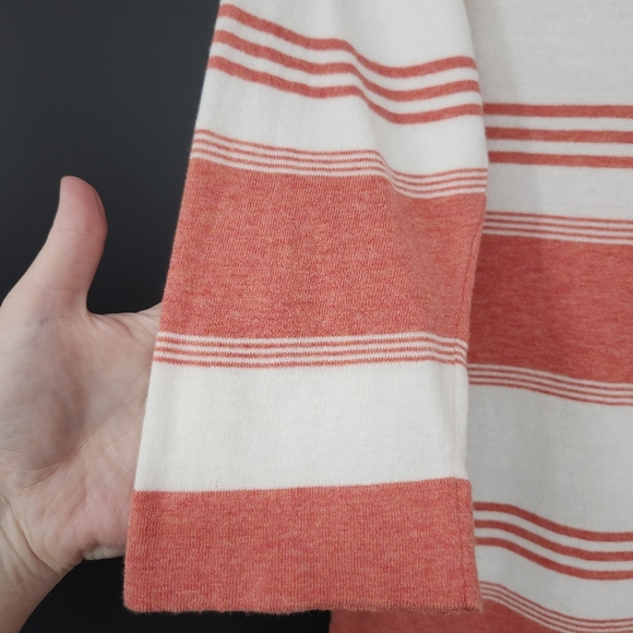 Barbour Womens Cotton Sweater Size‎ 12 Coral Ivory Striped Lightweight Classic - Picture 8 of 8